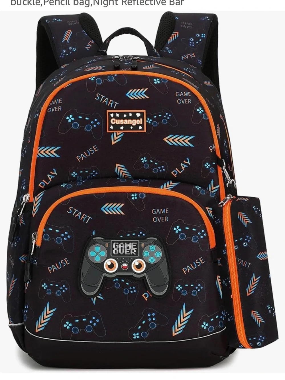 Gamer Kids Backpack Black and Orange